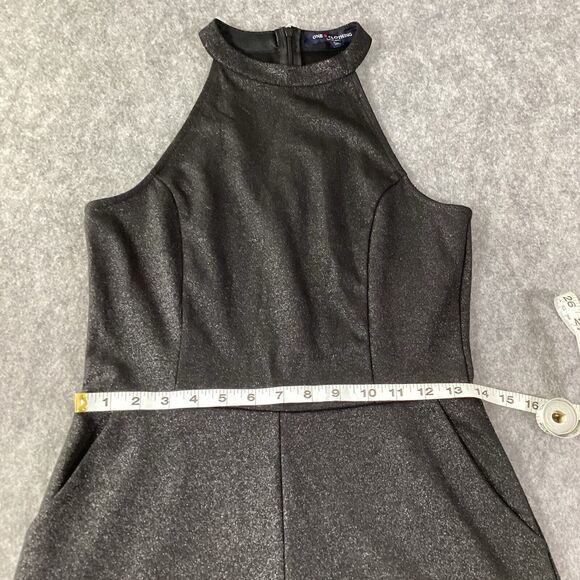 One Clothing Shimmer Sparkle Black Short Sleeveless Halter Romper Pockets Size L - Picture 10 of 14